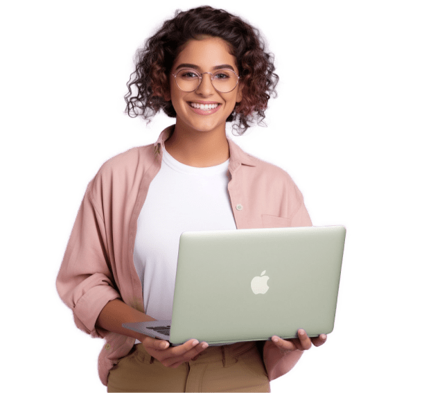 Eine Frau sucht mit Ihrem Laptop nach einem Sales Job